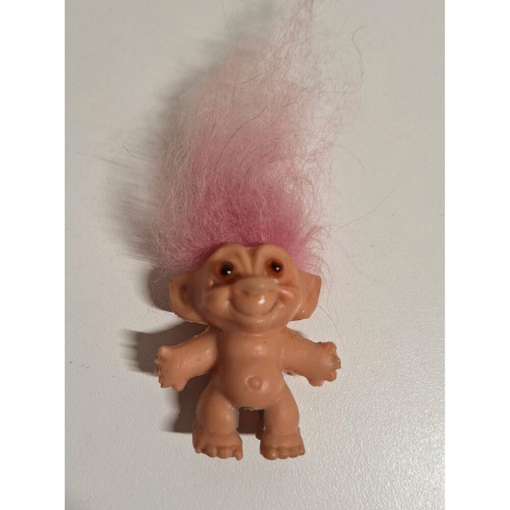 1964 SHE Troll Doll Pink Hair 1.5" Blue Dress DAM Amber Eyes Vintage - Picture 4 of 10